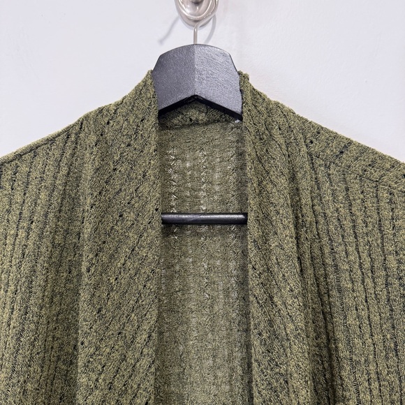 Olive Green Women's Open Knit Cardigan Size L - Picture 4 of 15